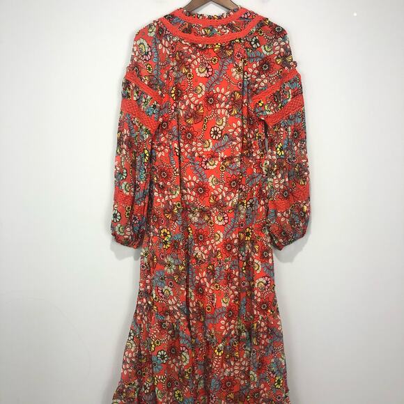 Free People Cassis Printed Chiffon Floral Maxi Dress- Cherry Combo Size S - Picture 7 of 12